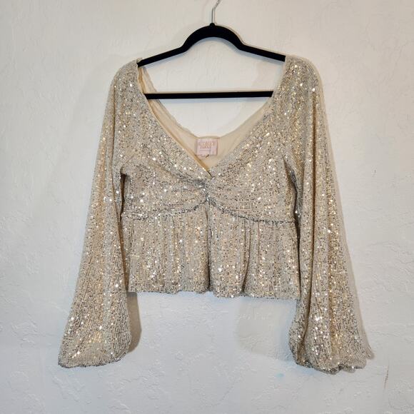 Francescas Nicolette Sequin Front Twist Blouse Size L - Picture 1 of 6